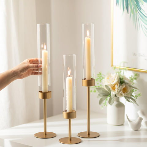 Romadedi windproof hurricane glass protects tapered candles outdoors