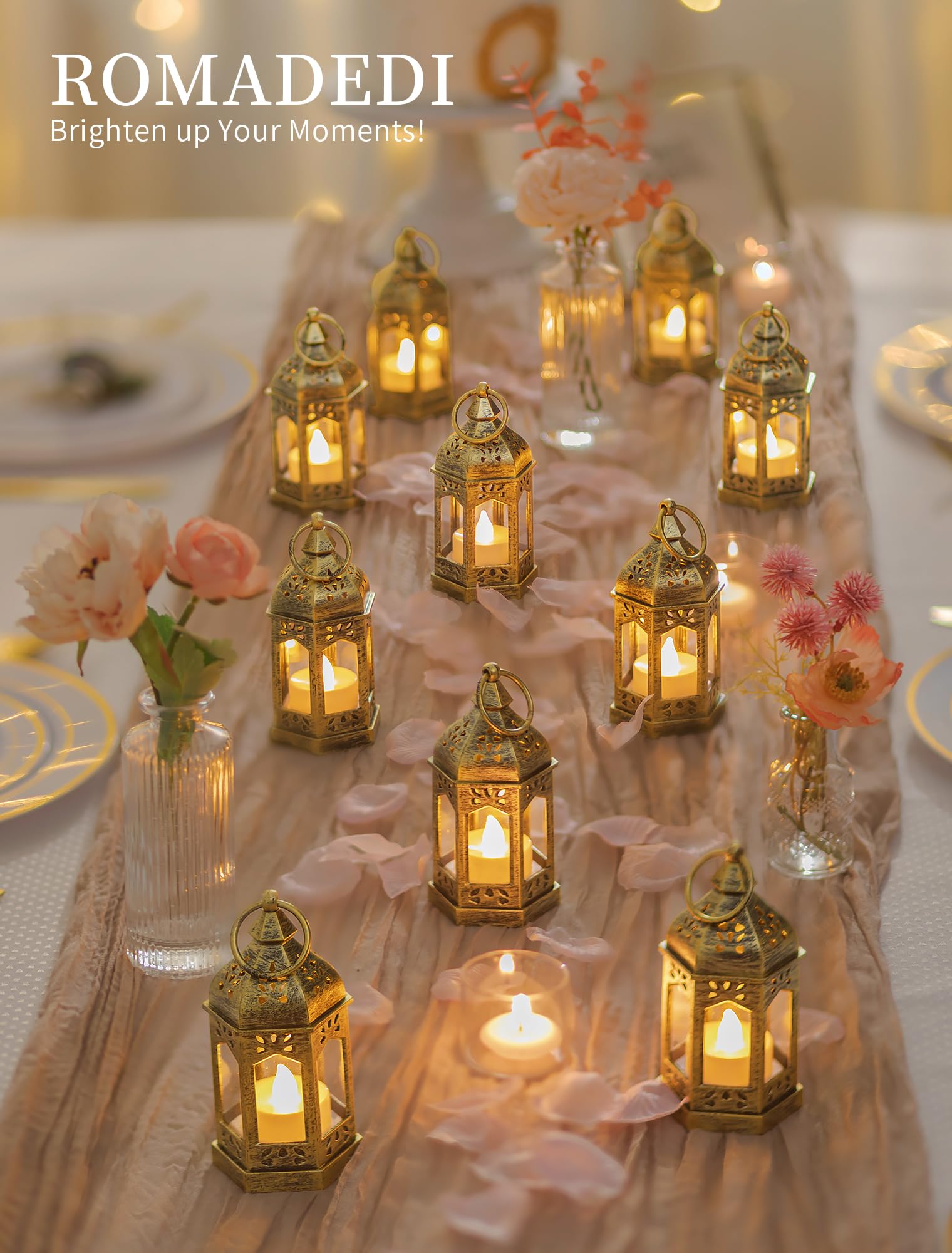 Romadedi set of 10 lanterns arranged as table centerpiece for Ramadan or Christmas.