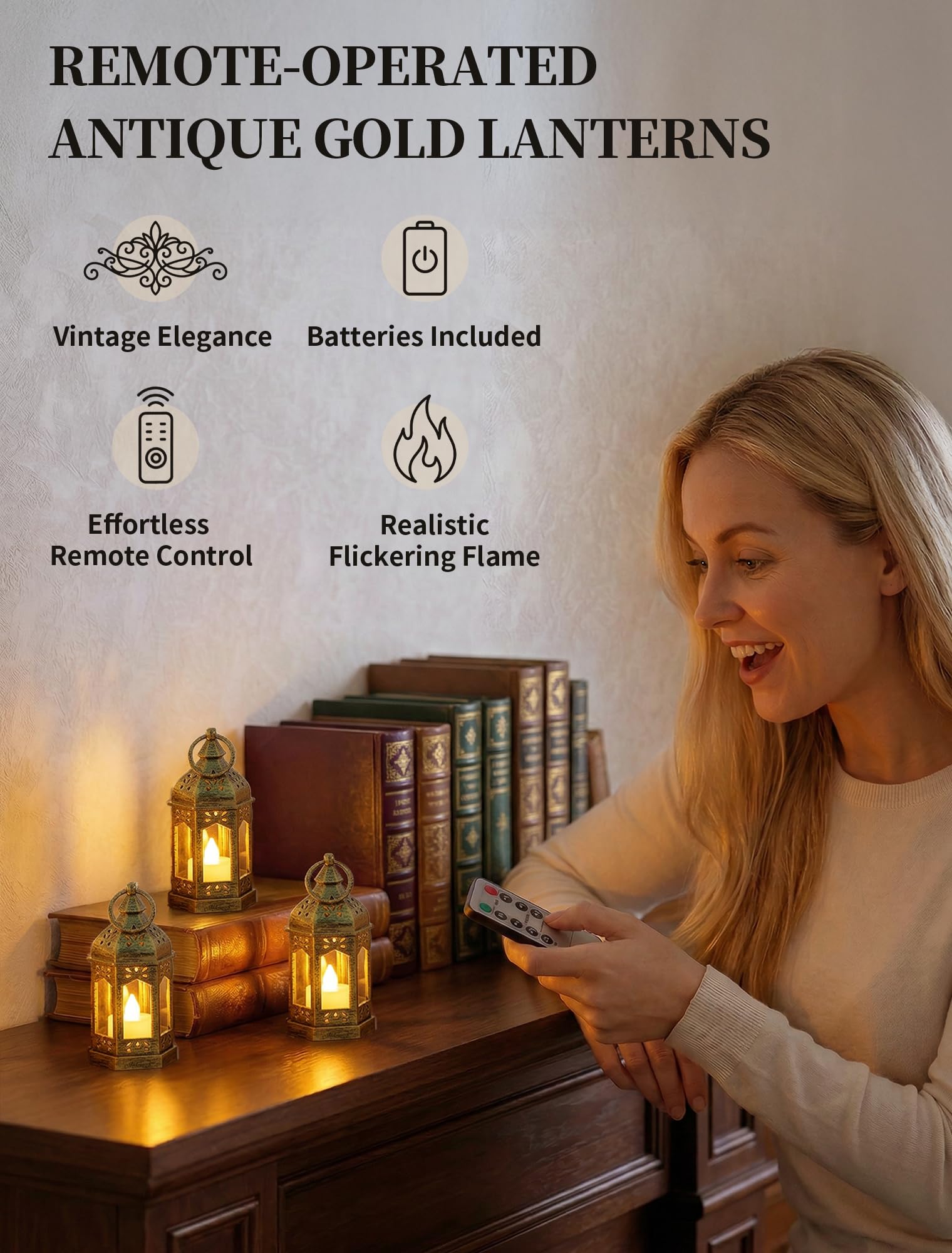Romadedi mini lanterns for shelves, mantels, and tabletops in modern or rustic decor.