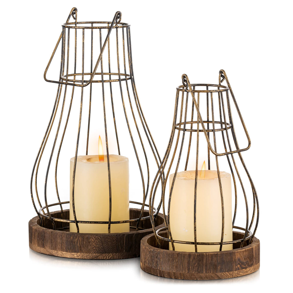 Romadedi big-lantern on a rustic tray adds warm farmhouse charm to the living room.