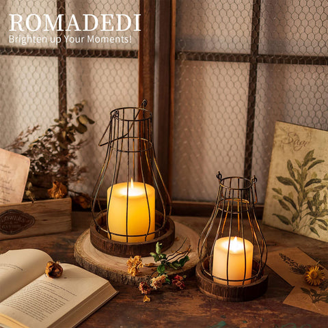 Romadedi patio-setup lanterns brighten outdoor space with rustic style.