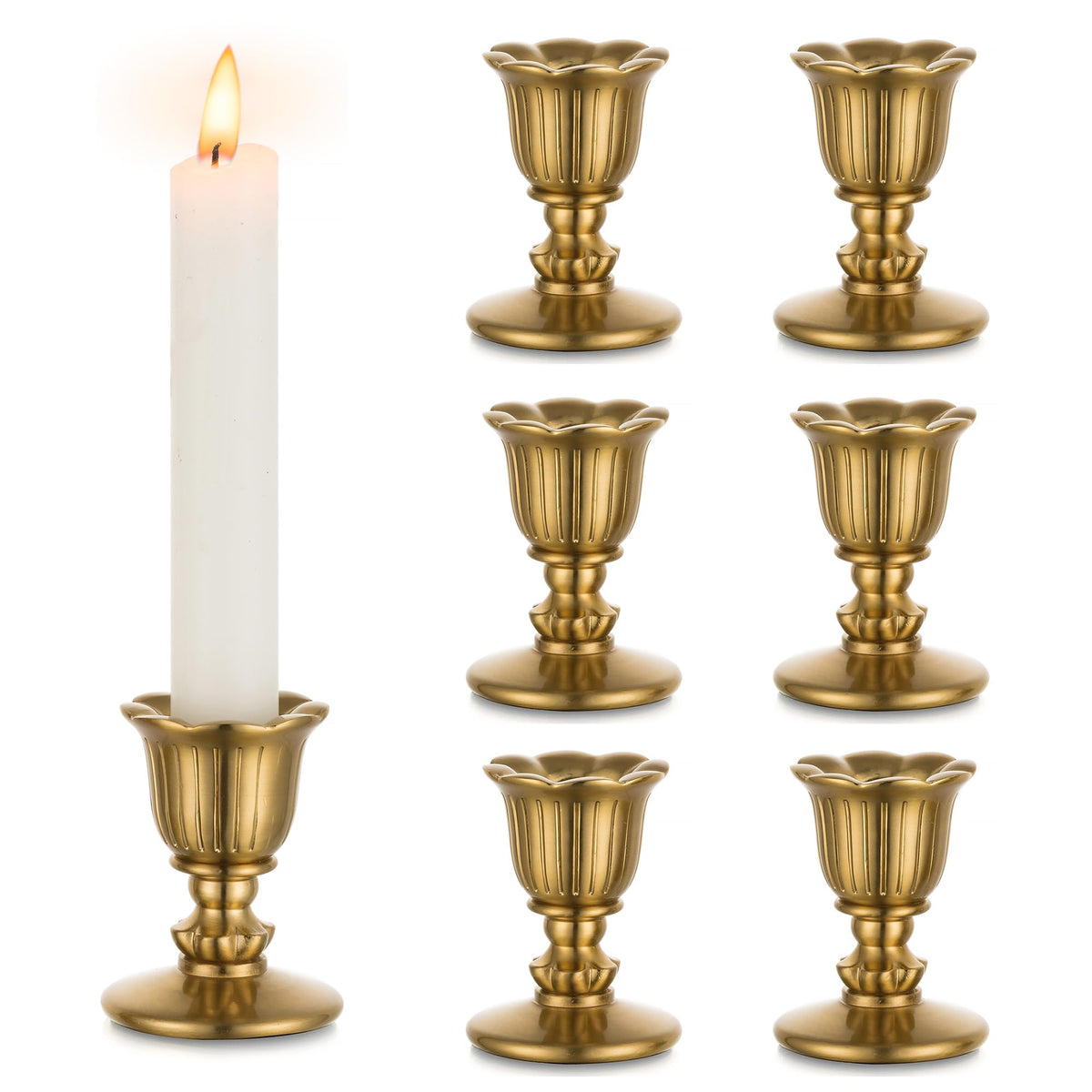 Romadedi vintage brass taper candle holder set elevates wedding tables with Victorian charm