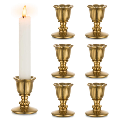 Romadedi vintage brass taper candle holder set elevates wedding tables with Victorian charm