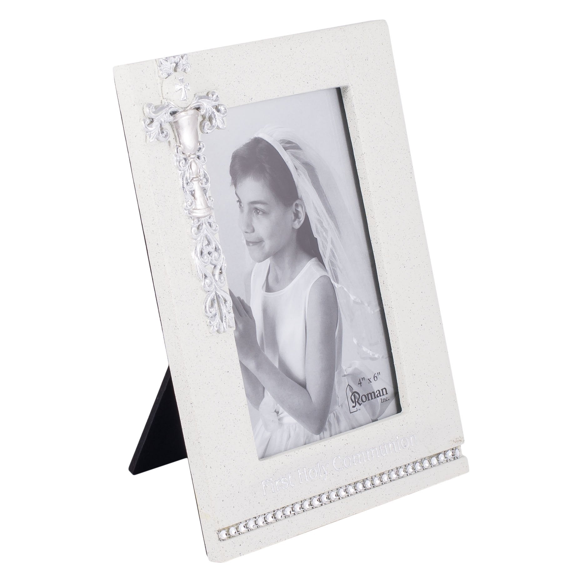 Roman Communion Frame Silver closeup reveals refined detailing for faith-inspired decor.