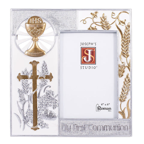 Roman 8in first-communion-frame front view with gold-silver finish for elegant sacred decor.