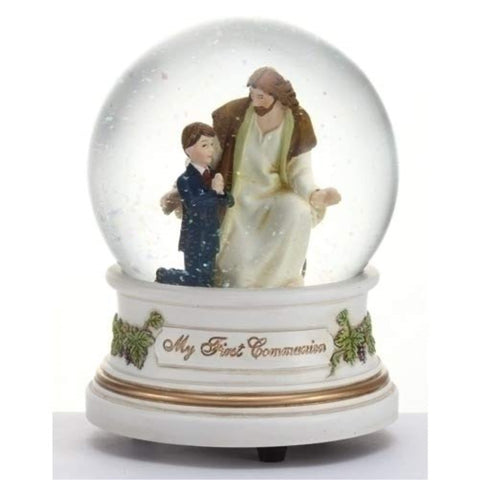 Roman Giftware musical dome boy front view for First Communion keepsake and inspiration