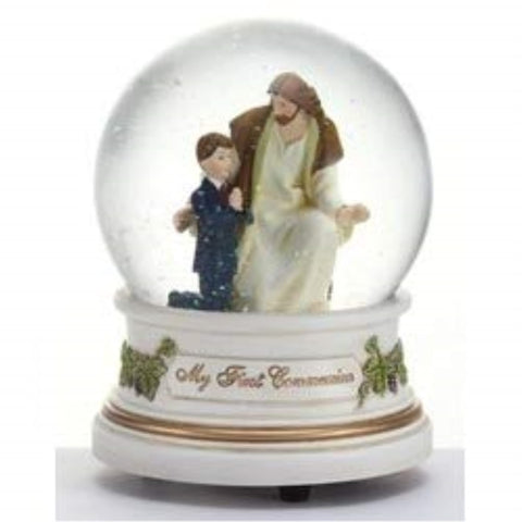 Roman Giftware boy musical dome on shelf display for devotion