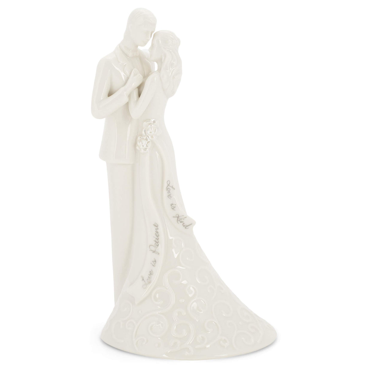 Roman wedding topper: Bride and Groom porcelain figurine adds elegant reception decor.