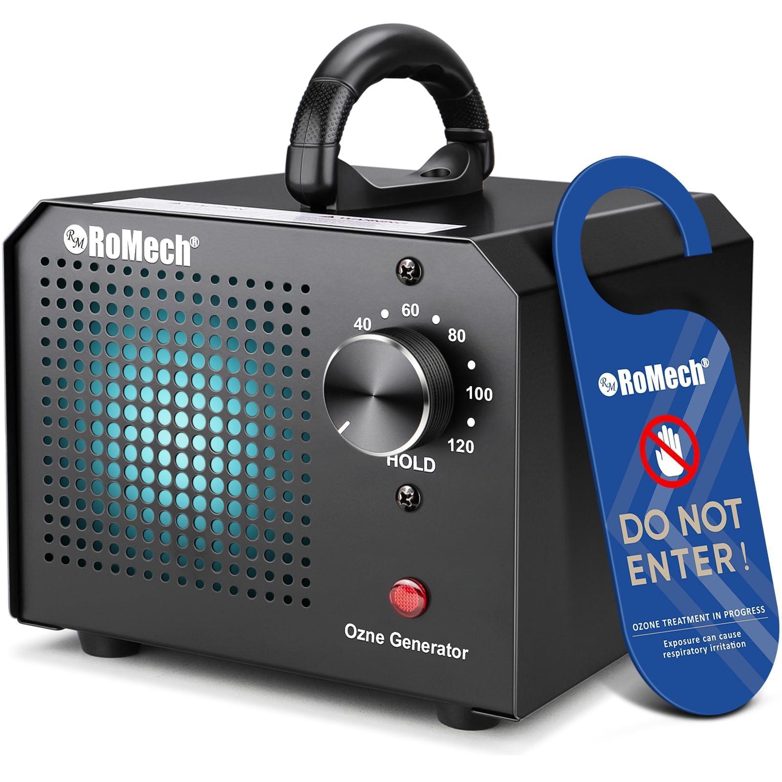 ROMECH ozone generator 65k front view in black metal for large-space odor control