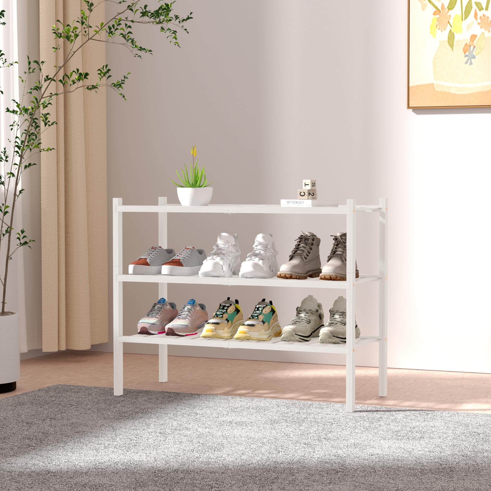 ROMGUAR CRAFT 3-tier bamboo shelf shows easy assembly in minutes.