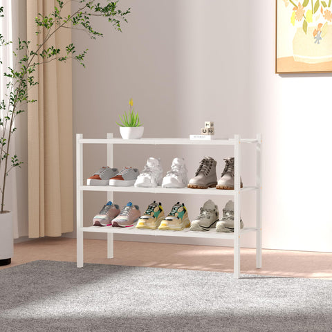 ROMGUAR CRAFT 3-tier bamboo shelf shows easy assembly in minutes.