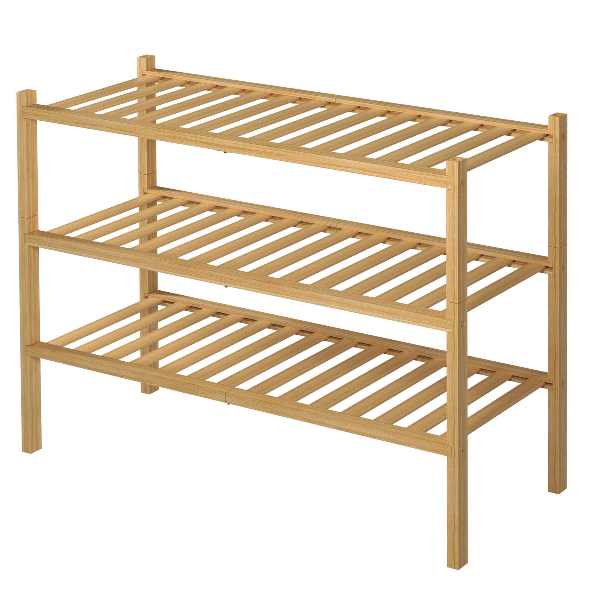ROMGUAR CRAFT 3-Tier Bamboo Shoe Rack durable construction resists cracks and deformation.