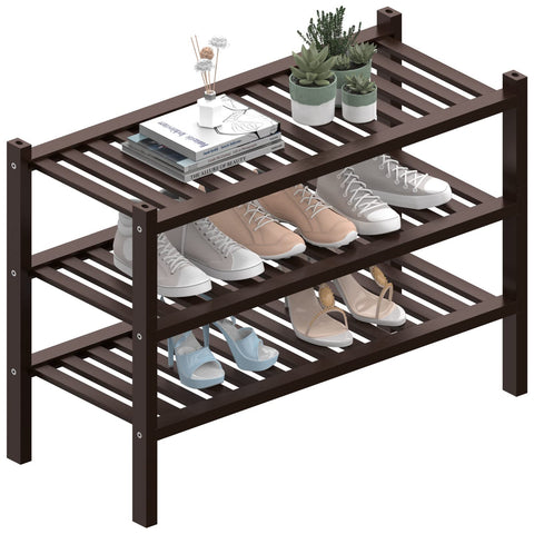ROMGUAR CRAFT 3-Tier Bamboo Shoe Rack front view shows compact, space-saving design.
