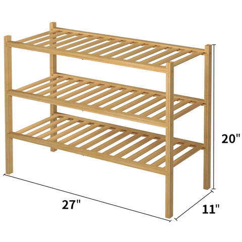 ROMGUAR CRAFT 3-Tier Bamboo Shoe Rack multifunctional storage for bathroom and living space.