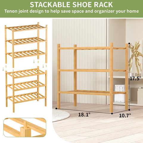 ROMGUAR CRAFT 3-tier bamboo shoe rack, easy assembly in minutes.