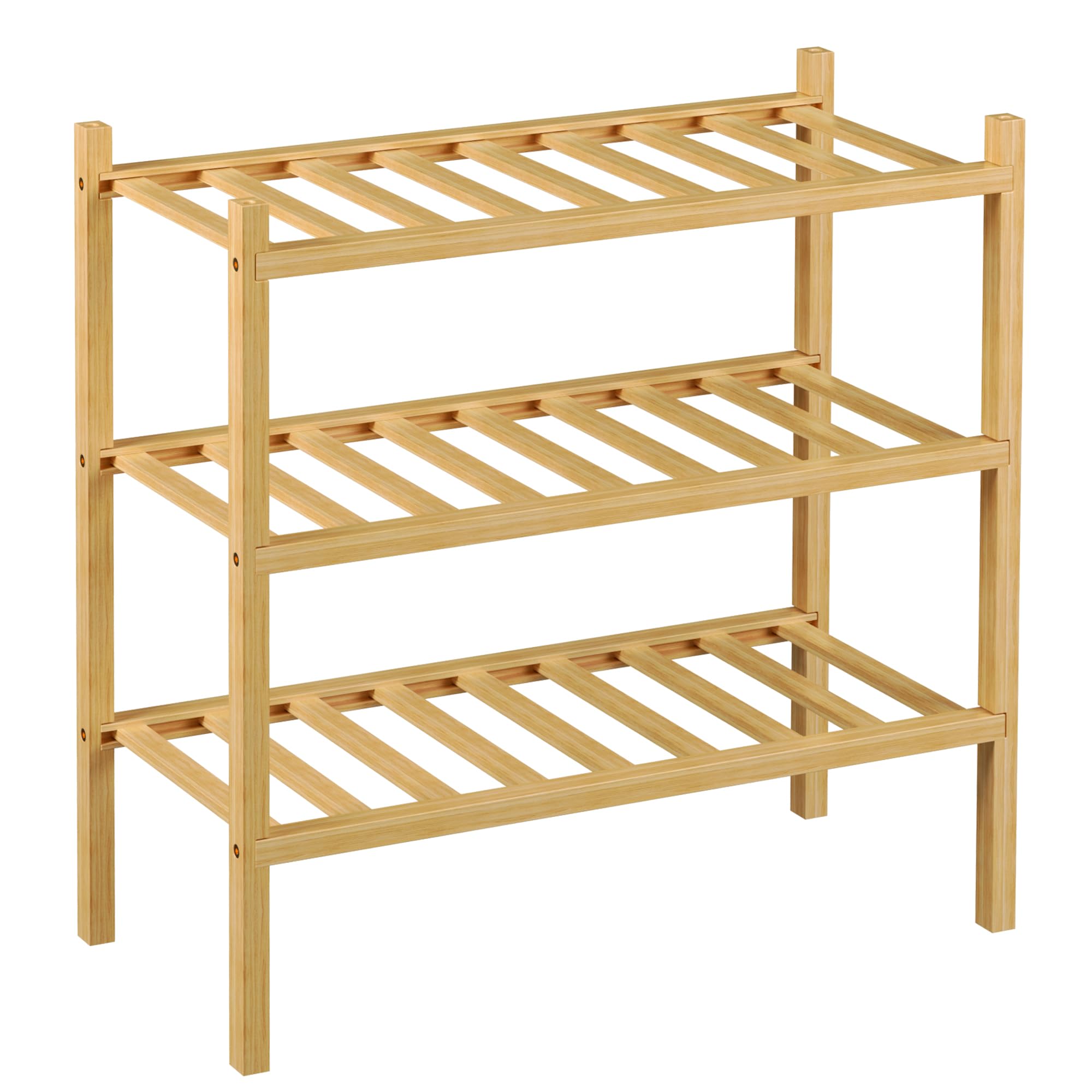 ROMGUAR CRAFT 3-tier bamboo shoe rack, durable material and eco-friendly design.