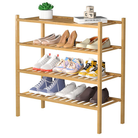 ROMGUAR CRAFT 4-tier bamboo shoe rack for closet organization with sturdy eco-friendly design.