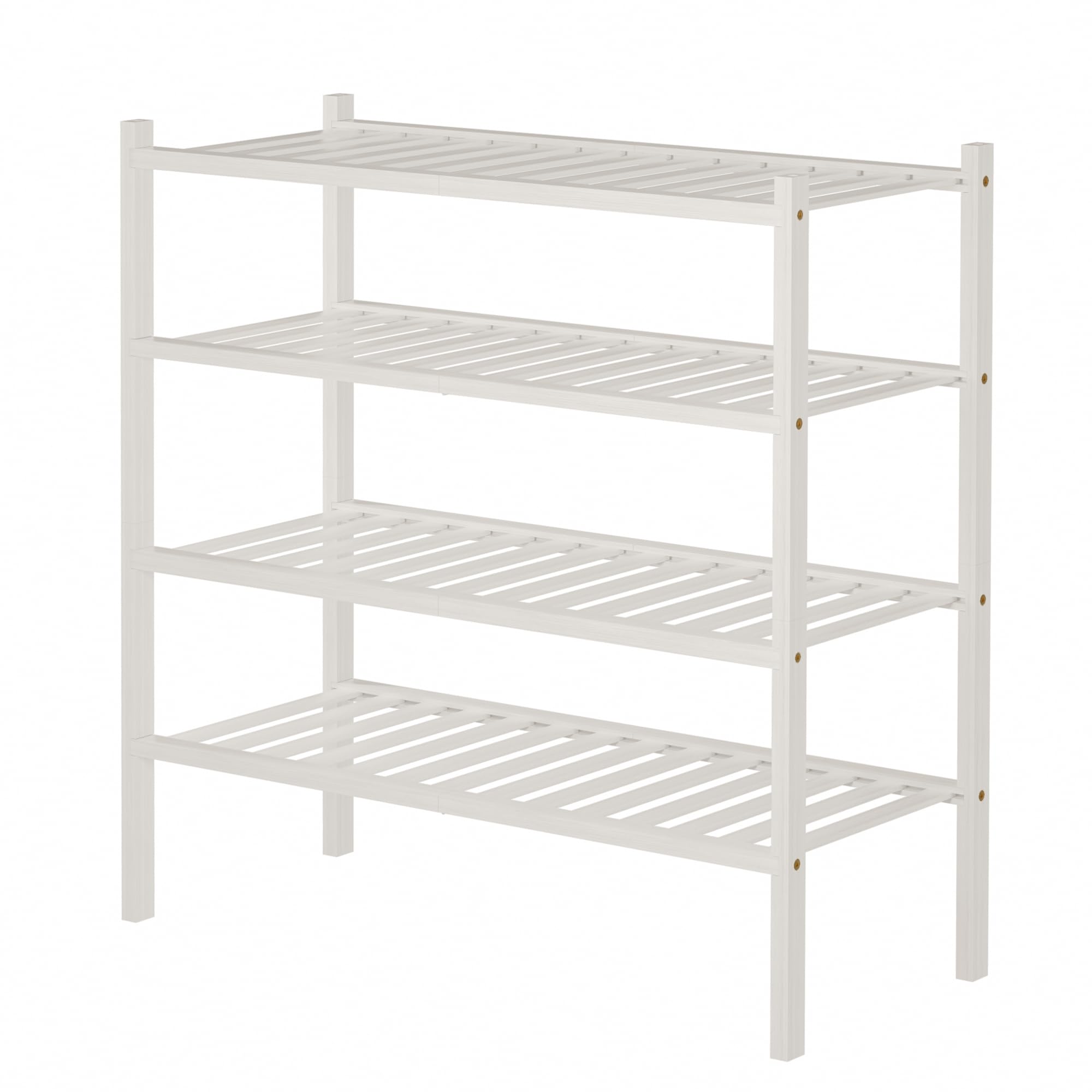ROMGUAR CRAFT free-standing white shoe rack fits entryways, closets and offices.