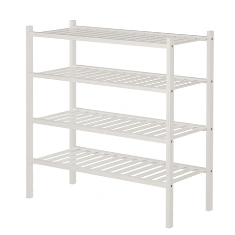 ROMGUAR CRAFT free-standing white shoe rack fits entryways, closets and offices.