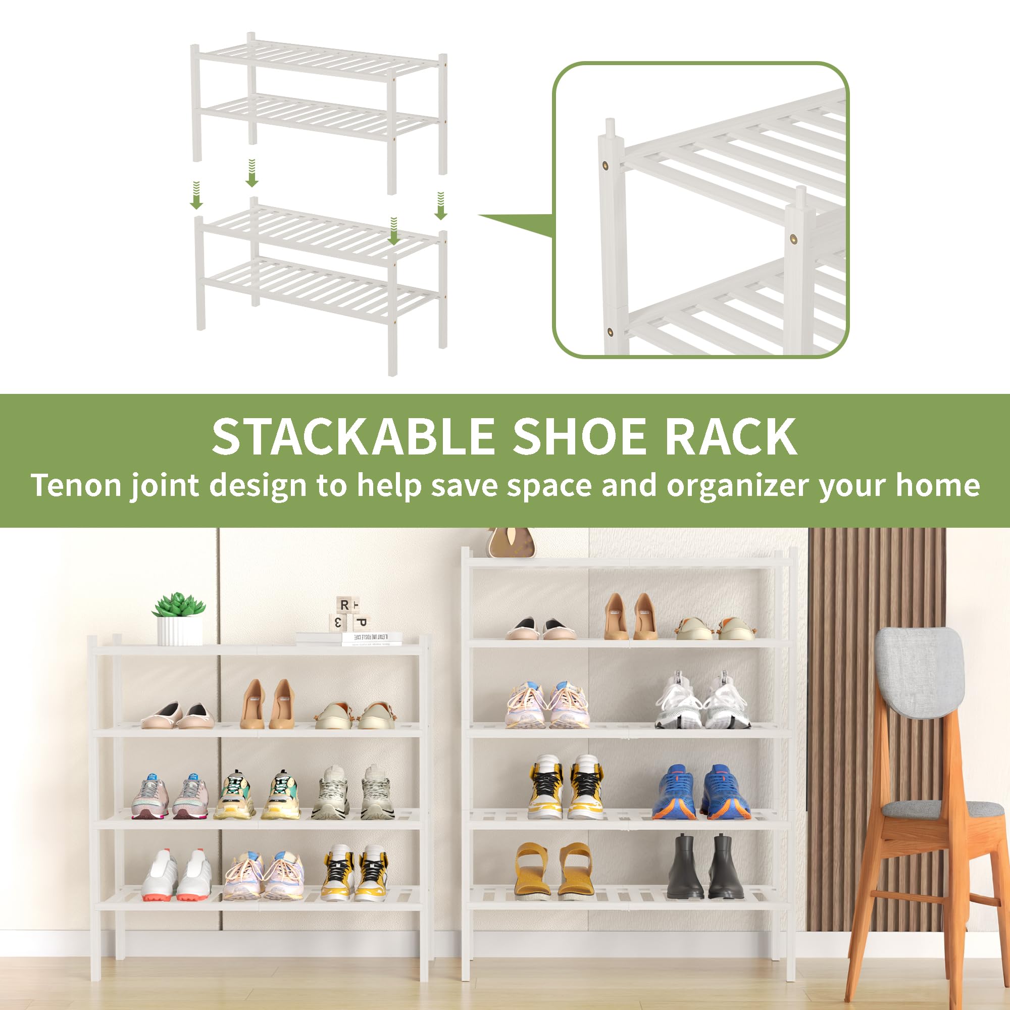 ROMGUAR CRAFT bamboo storage shown for shoes, towels, books and decor.