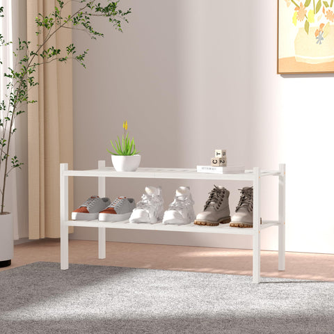 ROMGUAR CRAFT stackable bamboo rack providing flexible storage for small spaces.