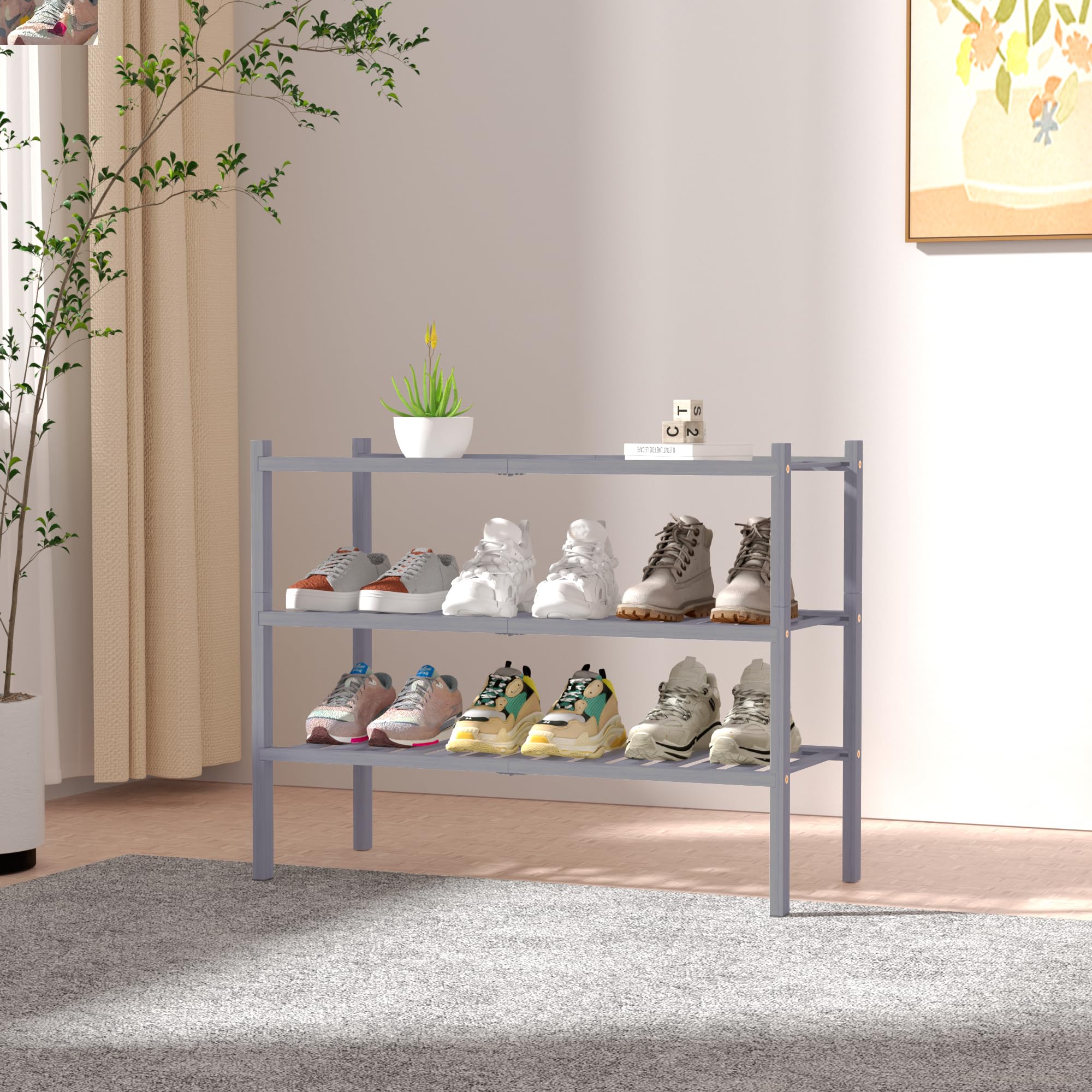 ROMGUAR CRAFT bamboo shoe rack stackable setup for modular storage