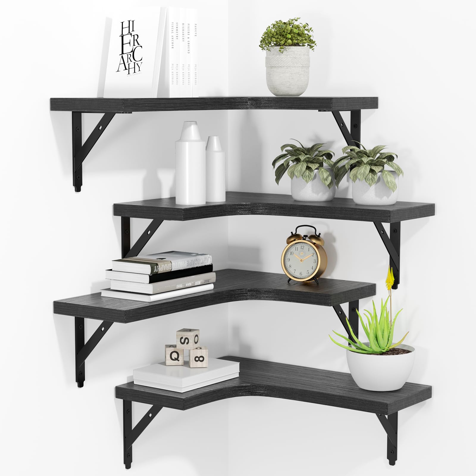ROMGUAR CRAFT corner shelves black set for stylish display and organization.
