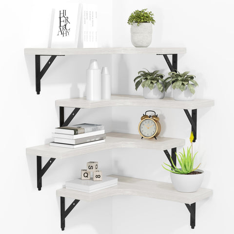 ROMGUAR CRAFT corner shelves wall mount set4 in white finish for compact storage