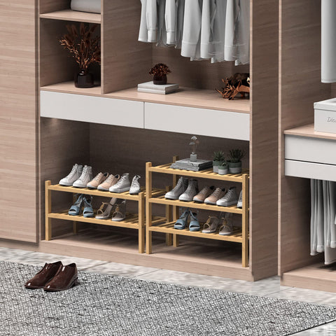 ROMGUAR CRAFT easy-assembly shoe rack quickly fits into closets with simple instructions.