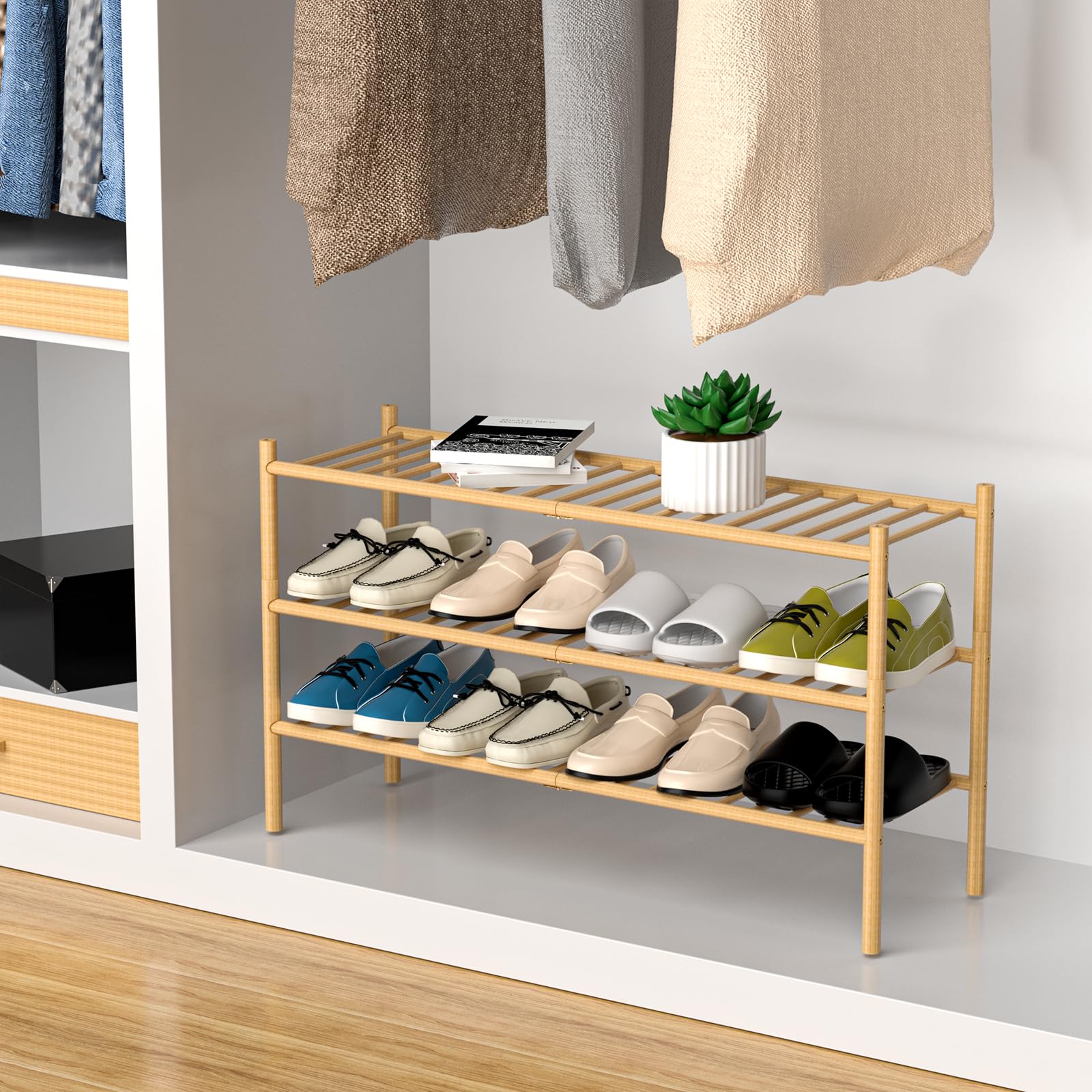 ROMGUAR CRAFT easy-assembly-bamboo-shoe-shelf with hardware and instructions