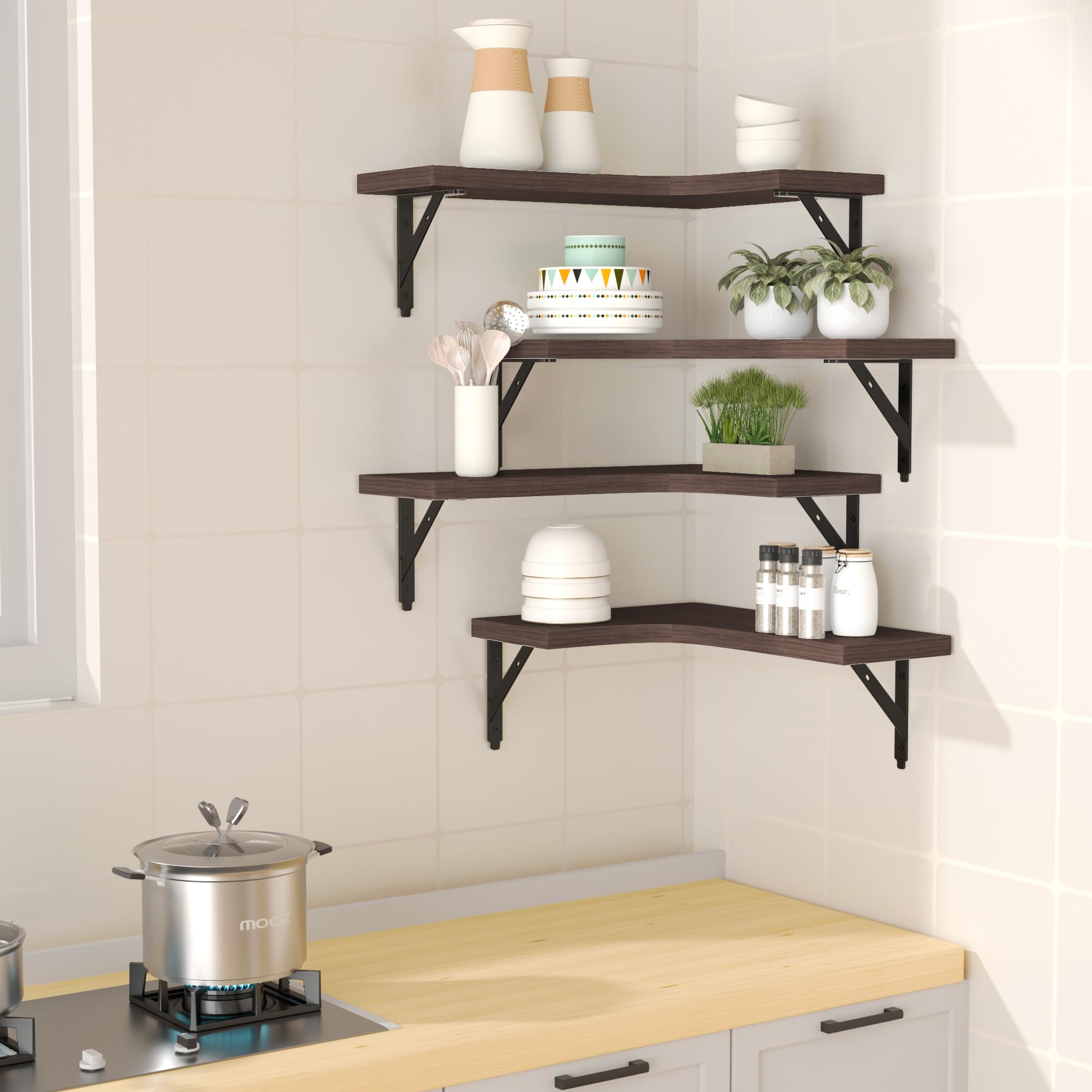 ROMGUAR CRAFT floating shelves wood closeup highlights durable Paulownia wood finish.