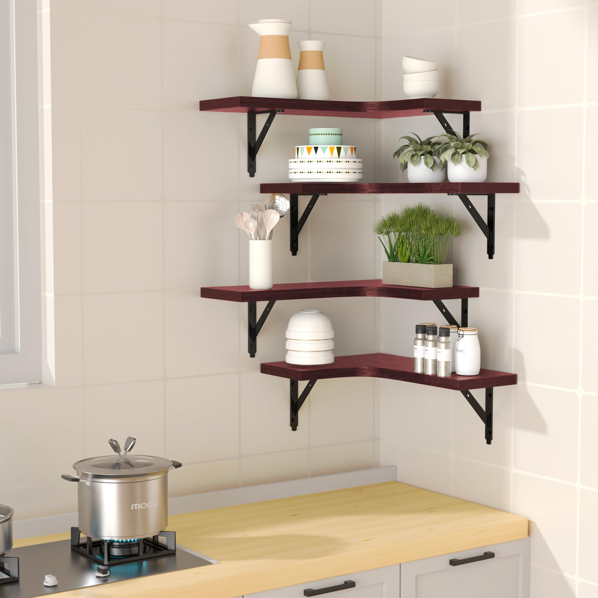ROMGUAR CRAFT rustic four-pack shelves enhance room storage and display.