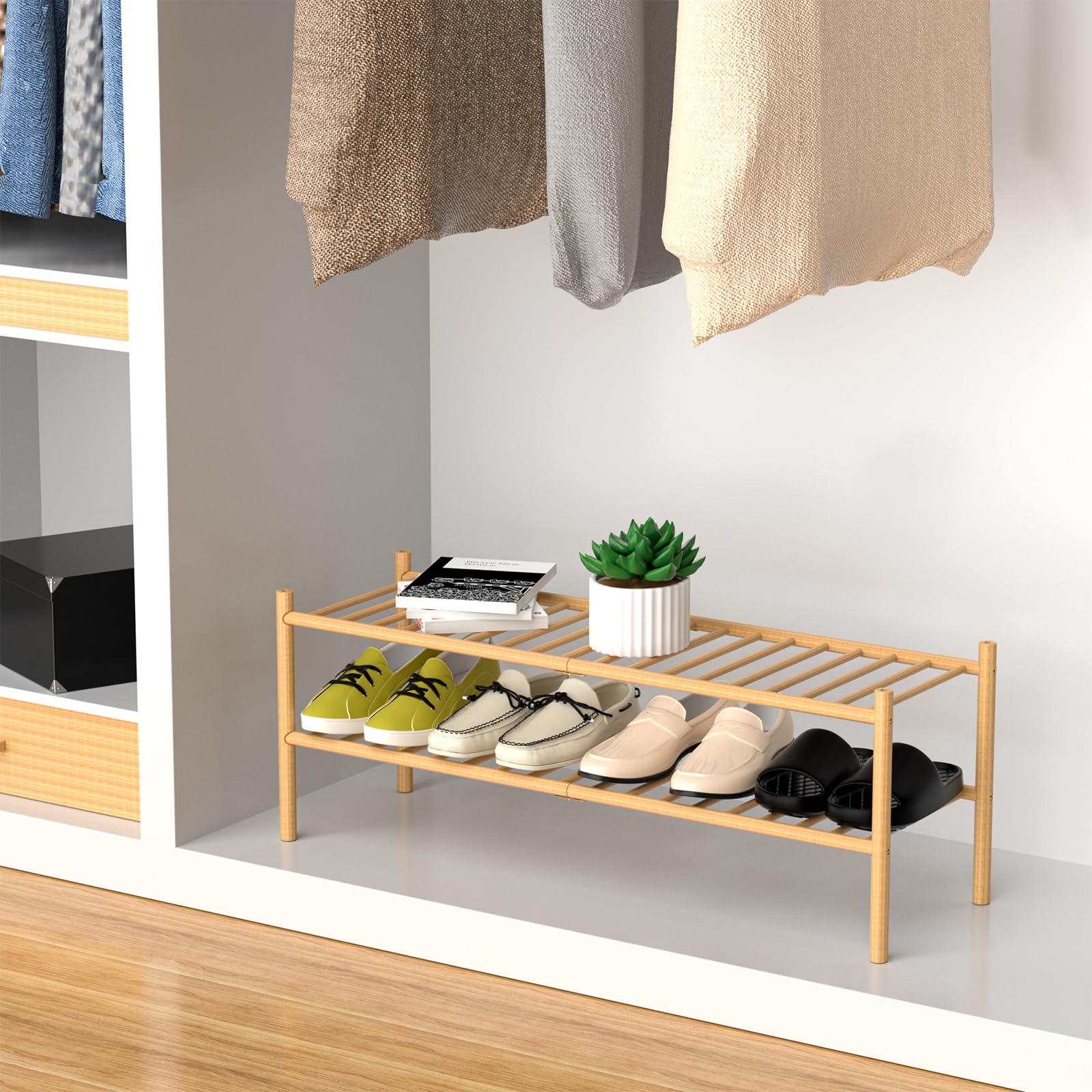 ROMGUAR CRAFT free-standing bamboo shoe rack in natural finish