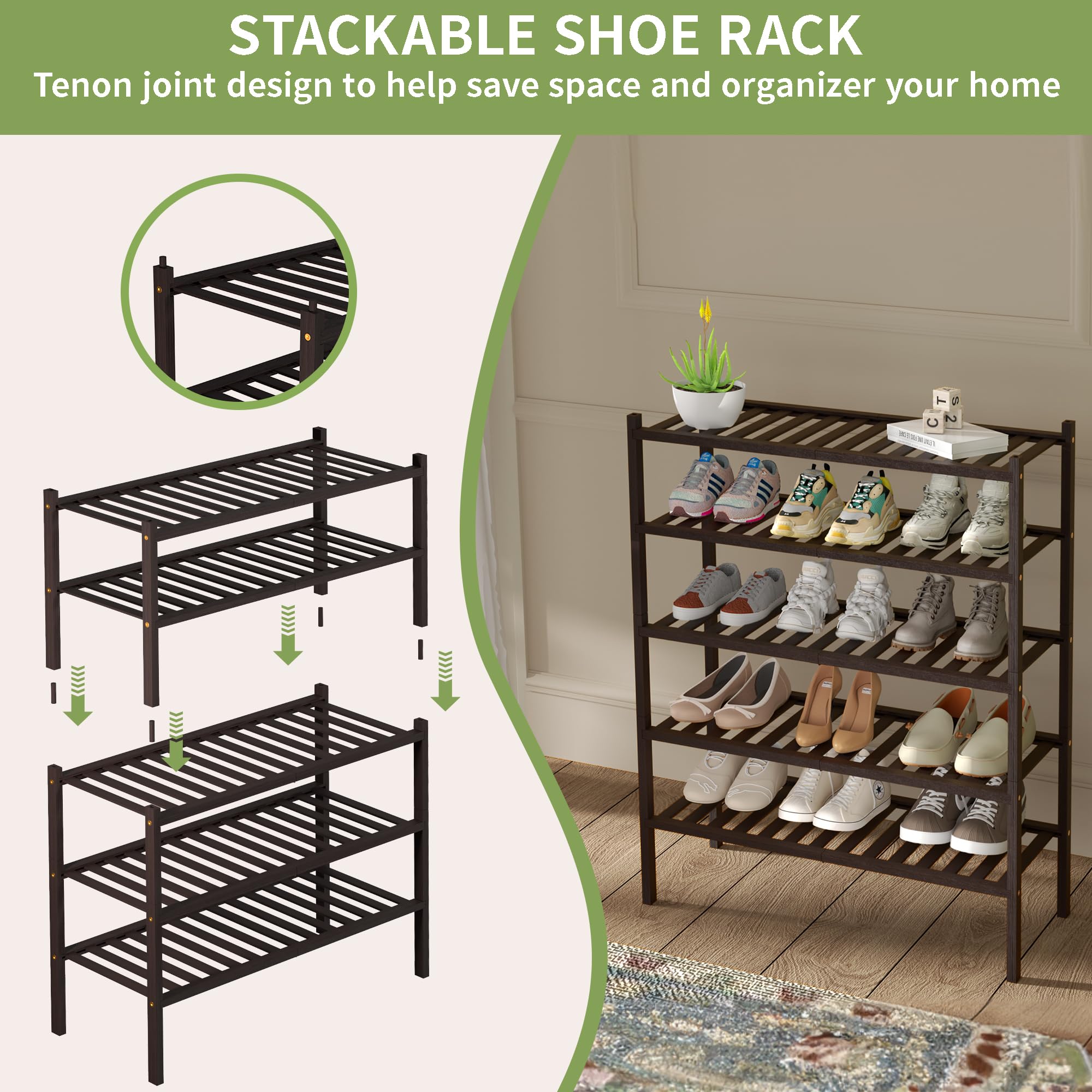 ROMGUAR CRAFT free-standing bamboo rack keeps entryways tidy and accessible.