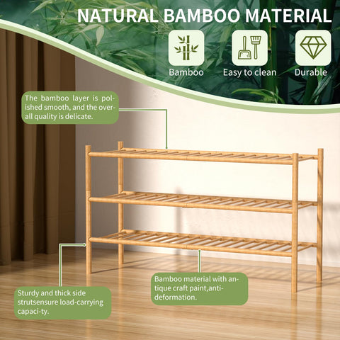 ROMGUAR CRAFT natural-bamboo-texture-shoe-rack blends with decor in a living space