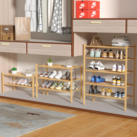 ROMGUAR CRAFT natural bamboo texture complements home décor while organizing footwear.