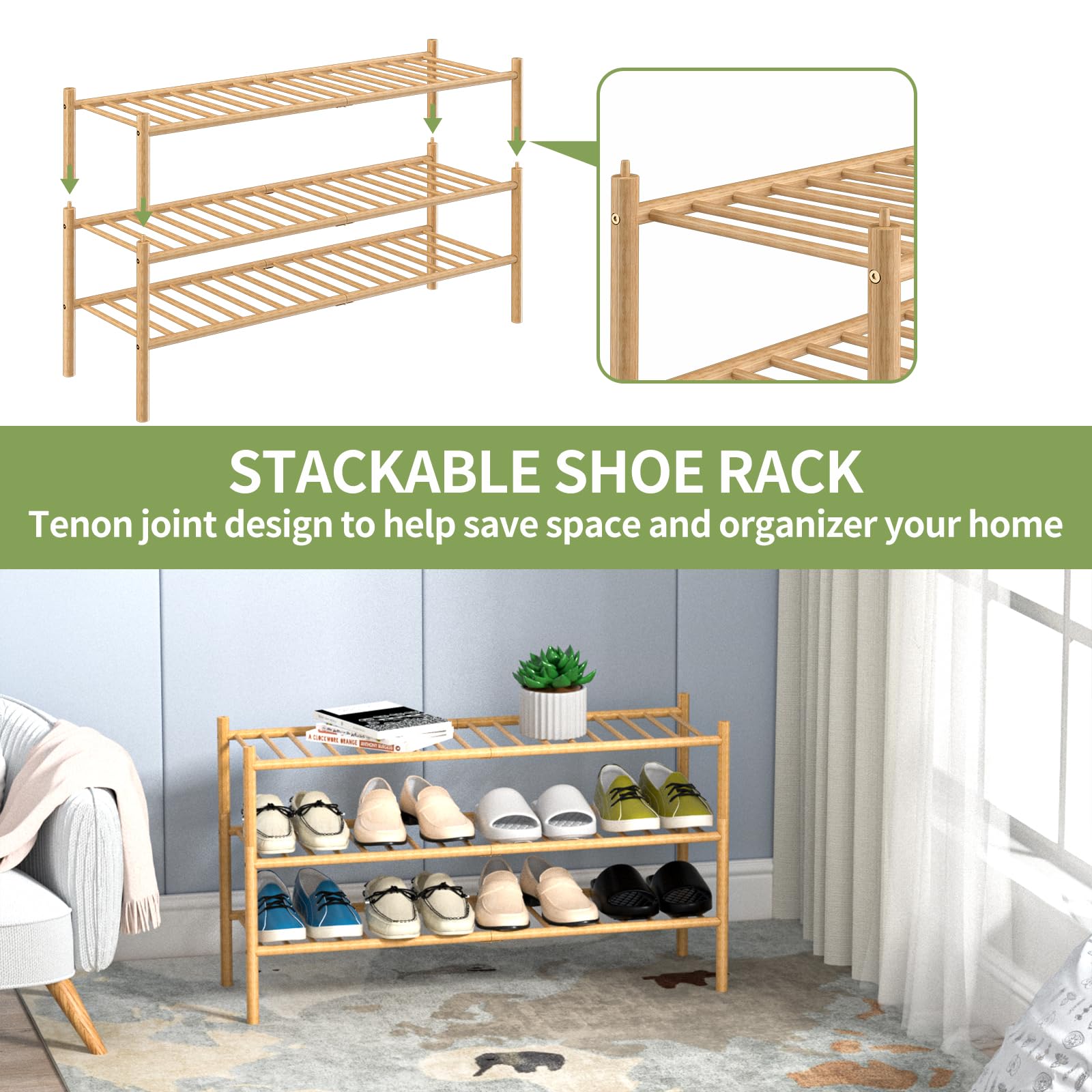 ROMGUAR CRAFT space-saving-bamboo-rack fitting a narrow hallway corner