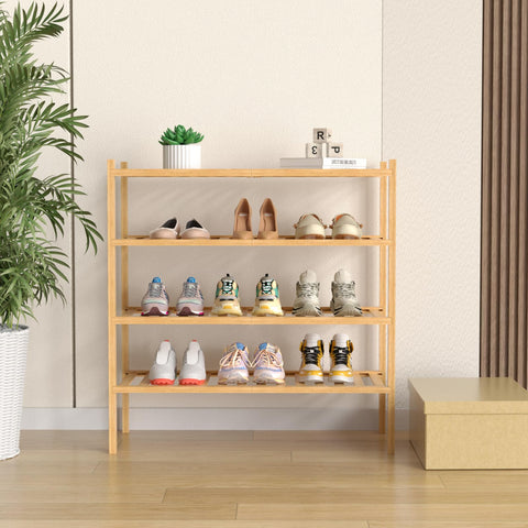 ROMGUAR CRAFT stackable bamboo shelf demonstrates flexible height for growing storage needs.