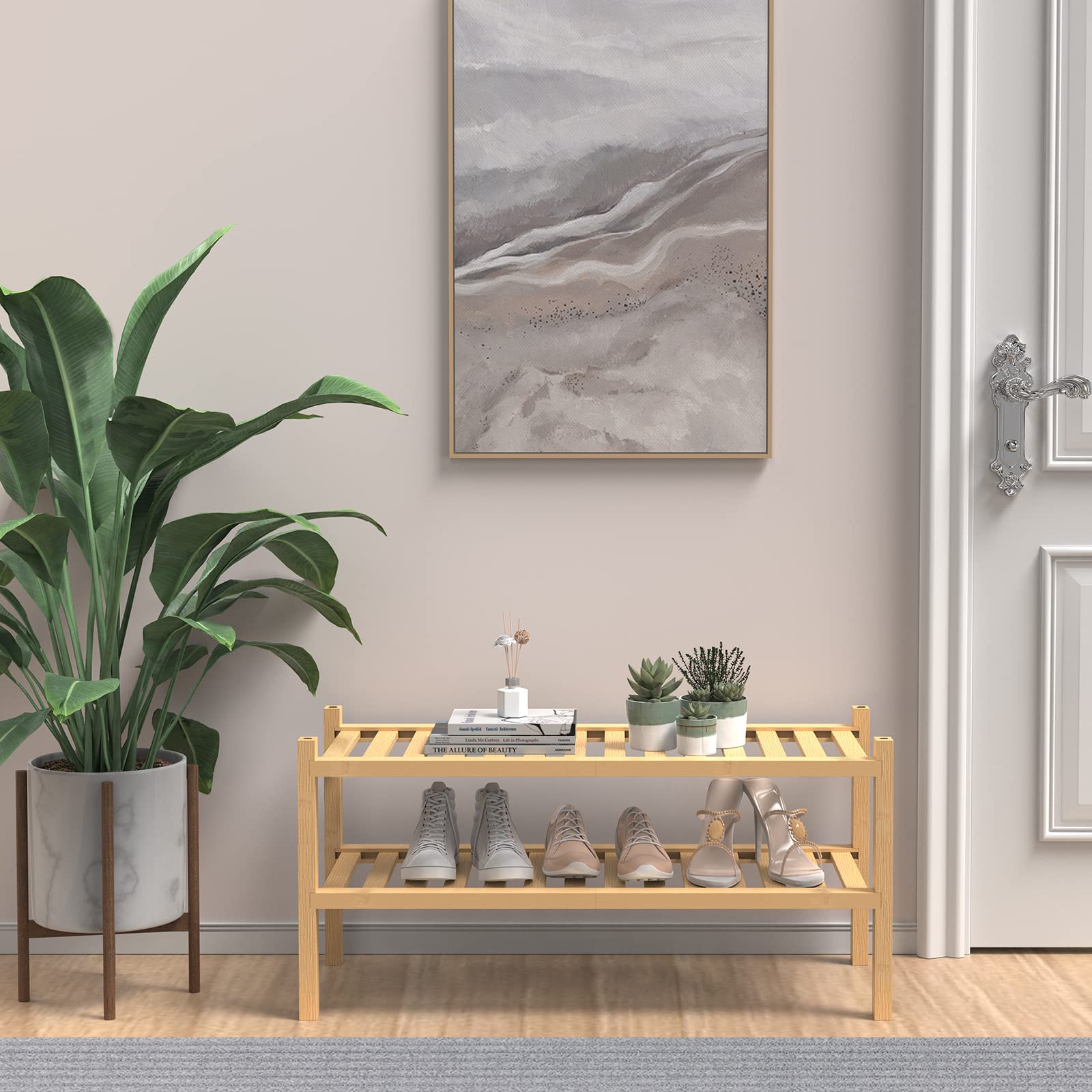 ROMGUAR CRAFT stackable shoe rack setup four tiers saves space and adapts to your hallway.