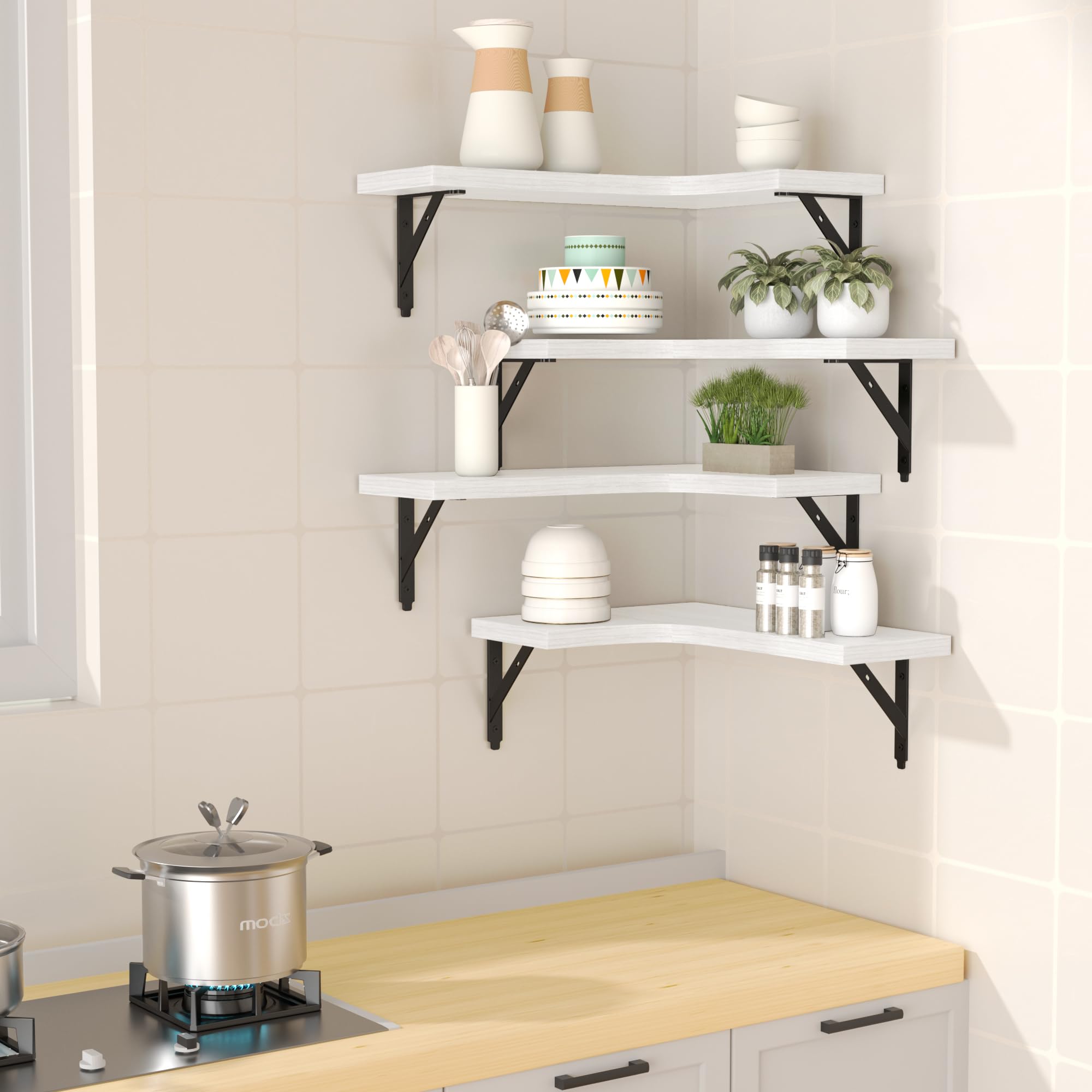 ROMGUAR CRAFT white corner shelves for kitchen organization and style