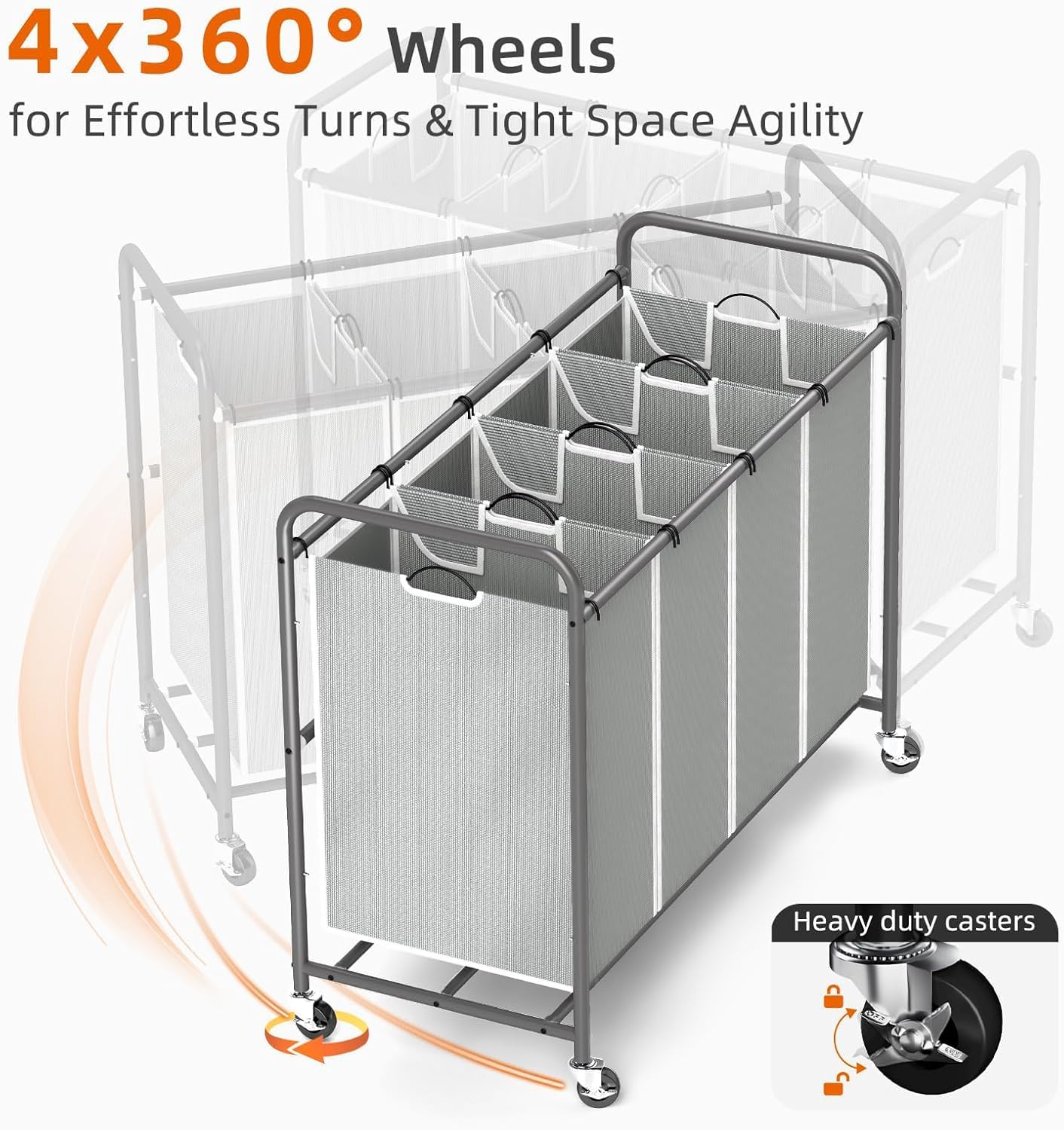 ROMOON lockable wheels stabilize movement on any floor surface.