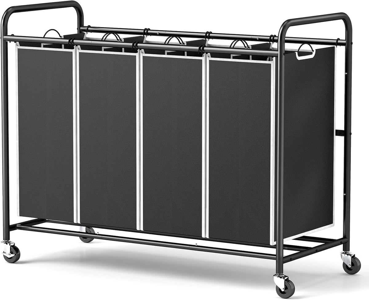 ROMOON laundry hamper sorter cart front view shows a sturdy frame for heavy loads.