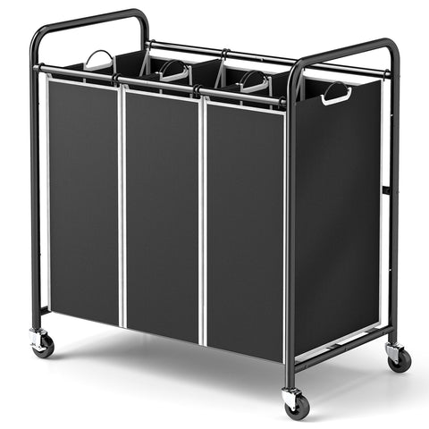 ROMOON laundry sorter 3-section front view shows compact sorting for daily laundry.