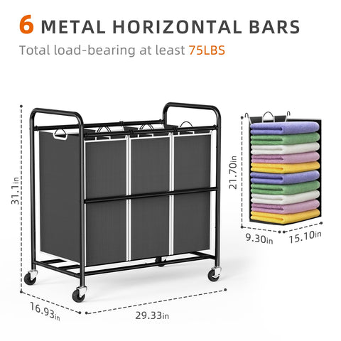 ROMOON laundry sorter 3-section removable bags ready for washing and cleaning.