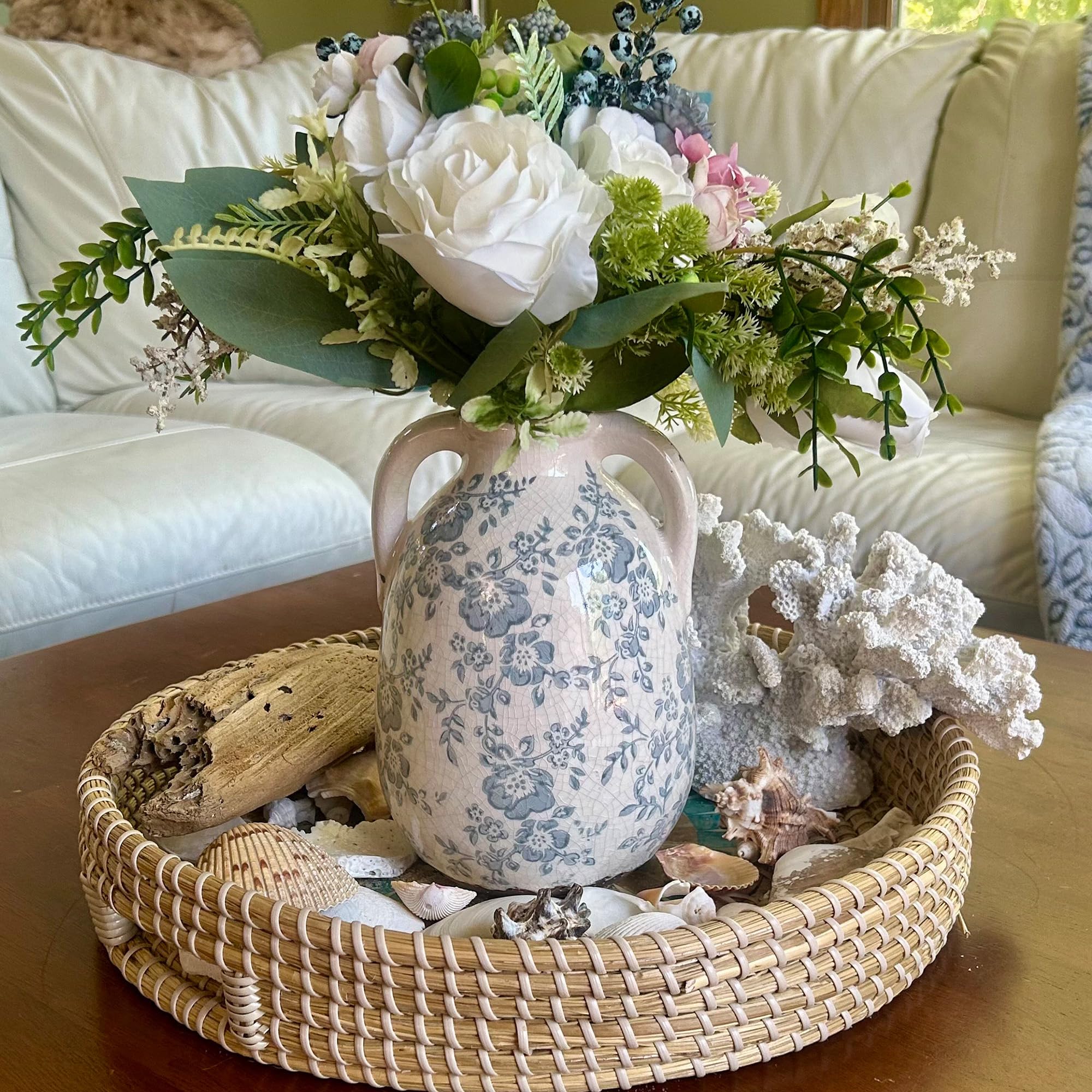 Ronasip antique-style ceramic pitcher offers versatile display on shelves or mantels