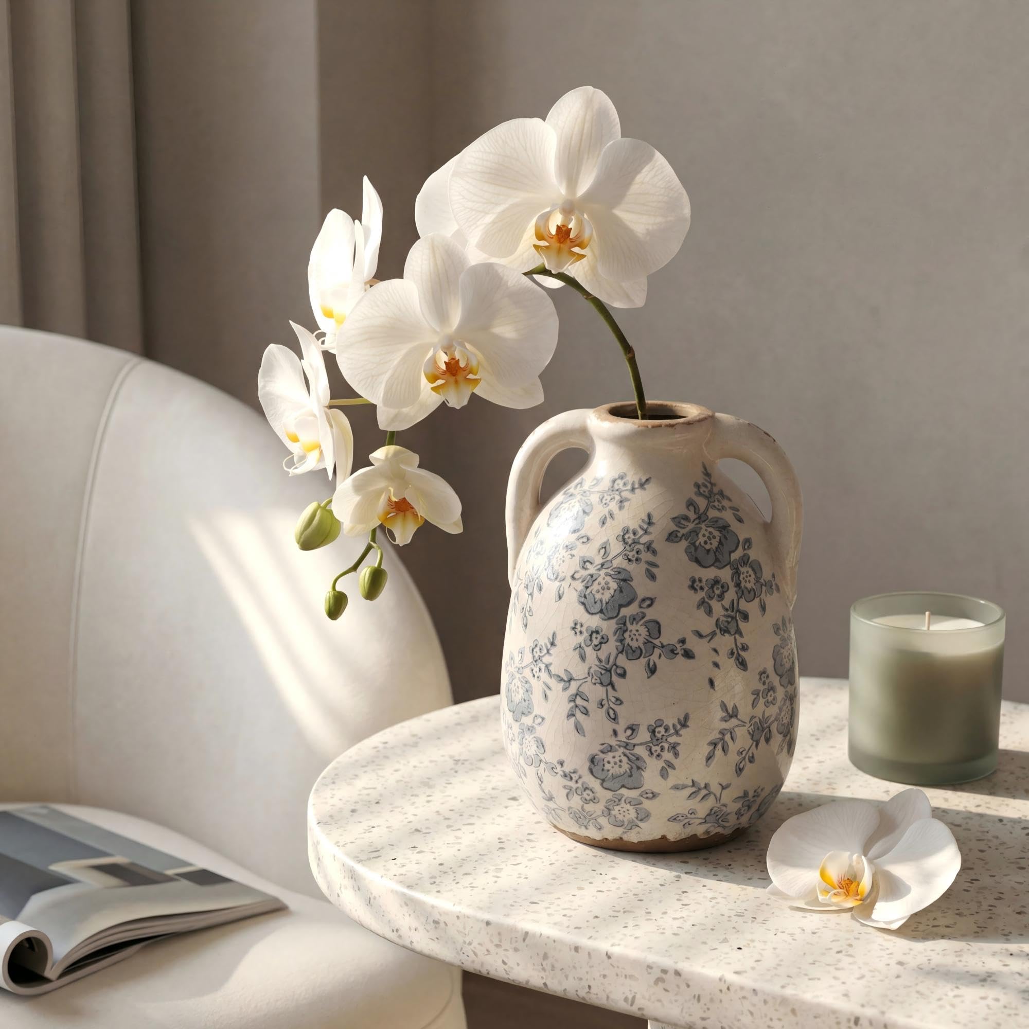 Ronasip hand-painted peony blue and white vase adds artisanal charm to living spaces
