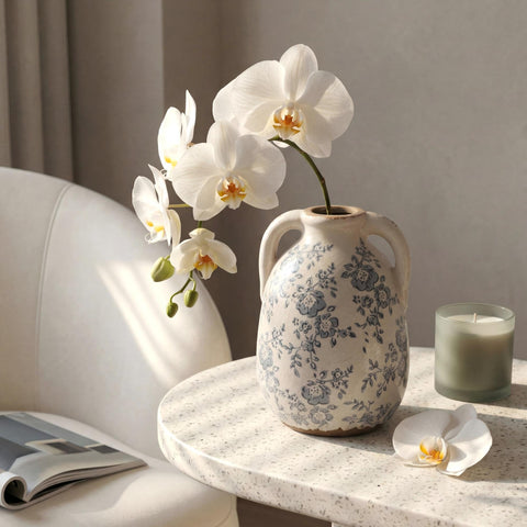 Ronasip hand-painted peony blue and white vase adds artisanal charm to living spaces