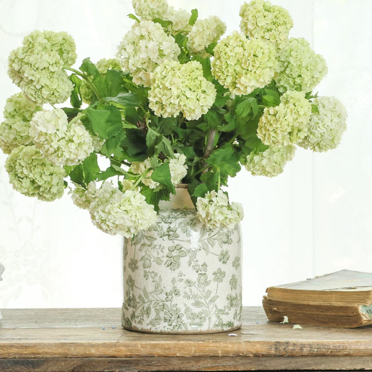 Ronasip vintage chinoiserie vase with pastel green florals for shelf decor