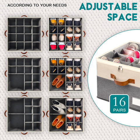 RONCHIL large adjustable shoe box storage container holds 8-16 pairs.