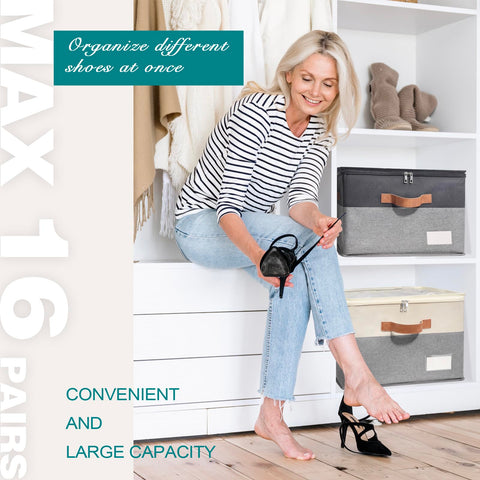 RONCHIL shoe storage bin 2-pack keeps shoes neatly organized and stackable.